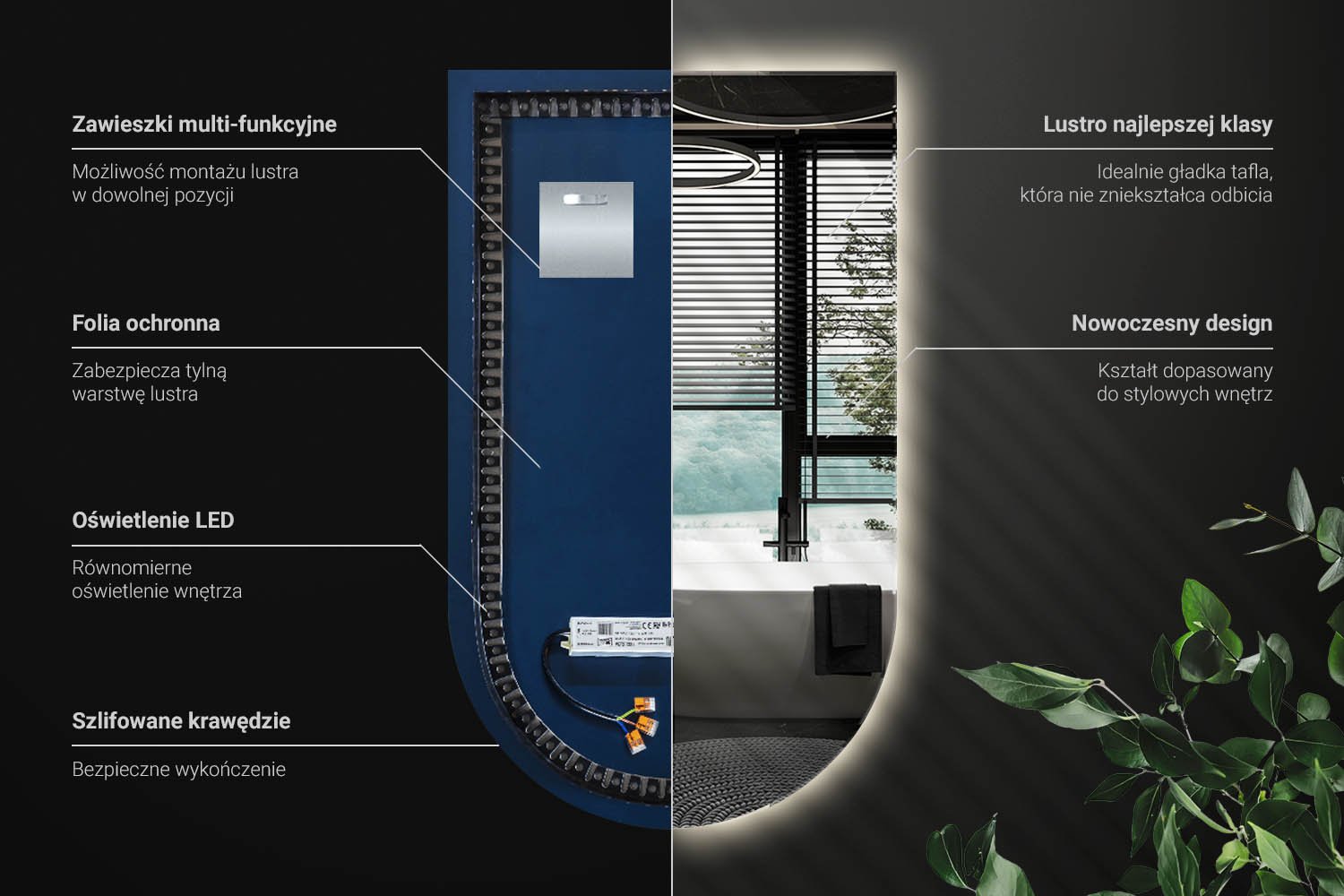Lustro LED owal ścięty - wnętrze