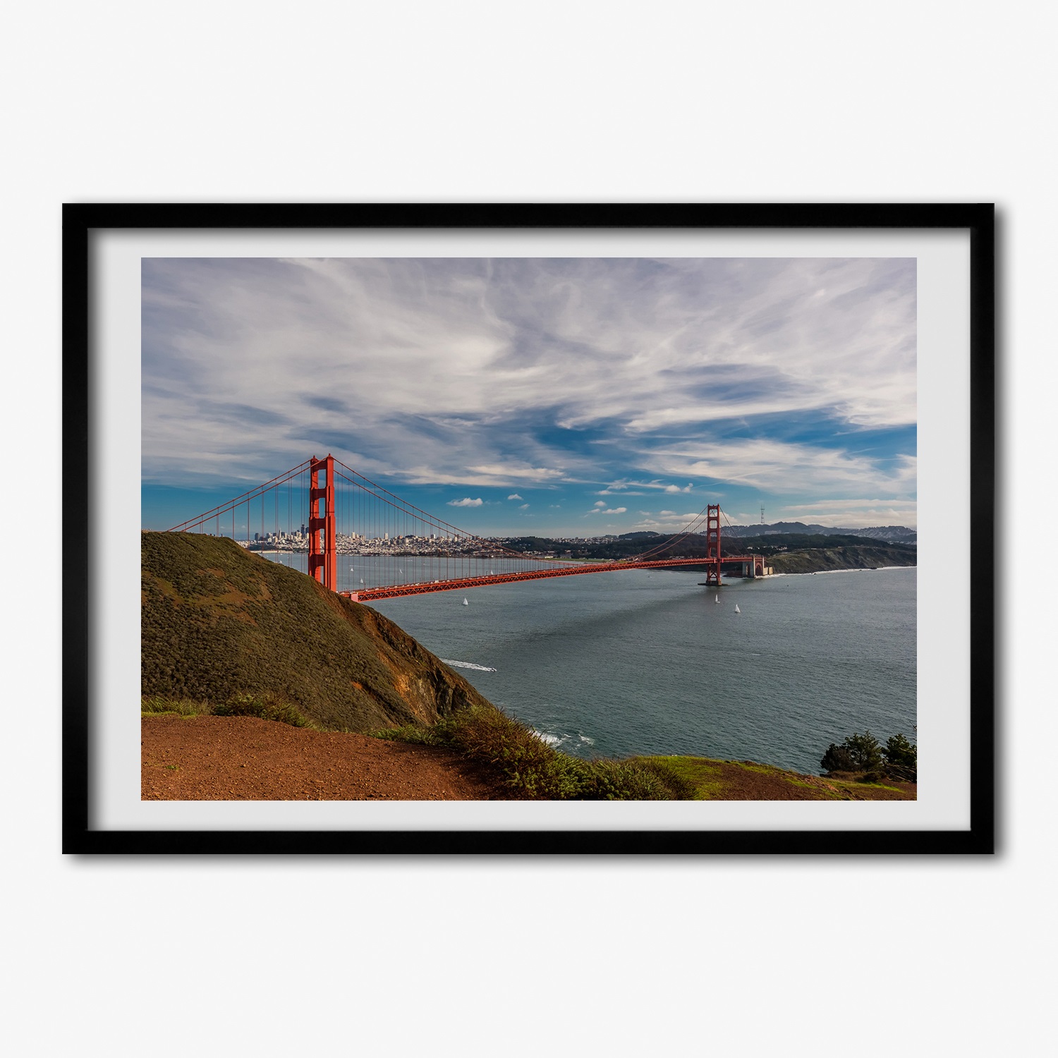 Tulup Bild MDF-gerahmte Wand-Dekor 70x50cm Bild Zimmer Brücke in San Francisco