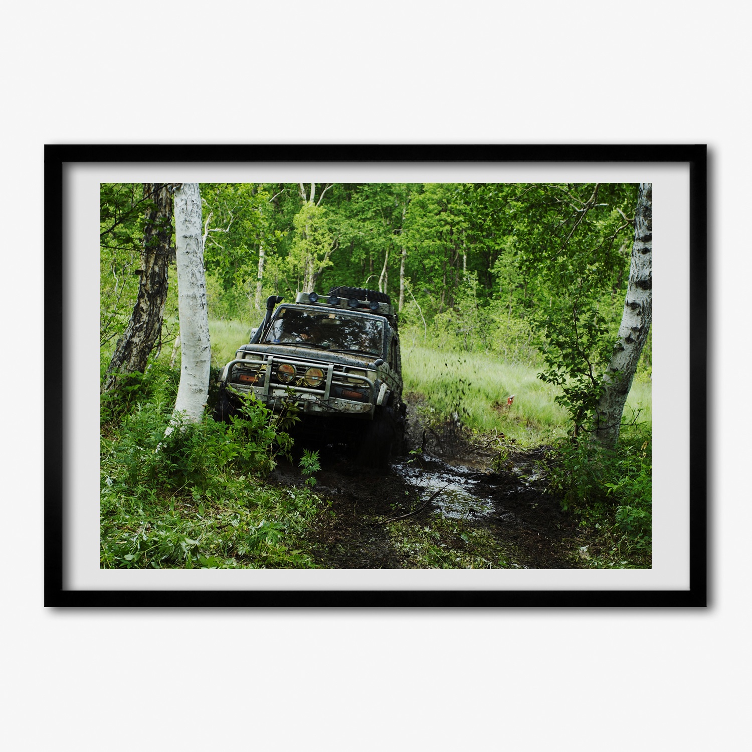 Tulup Bild MDF-gerahmte Wand-Dekor 70x50cm Bild Zimmer Jeep im Wald