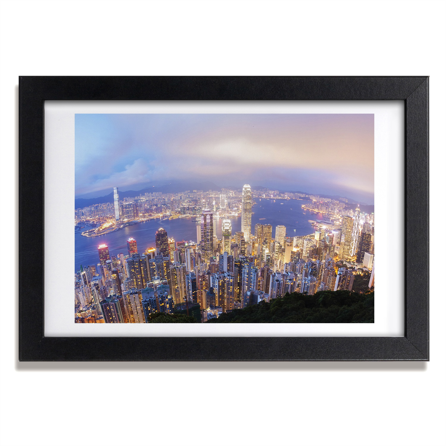 Tulup Bild MDF gerahmte Wand Dekor 30x20cm Hong Kong Panorama