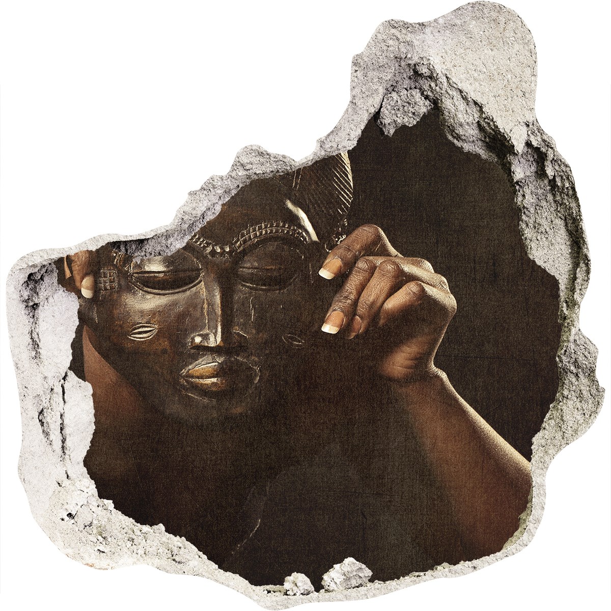 Selbstklebender 3D Effekt Wand Aufkleber Wandbild 75x75 cm Afrikanische Maske