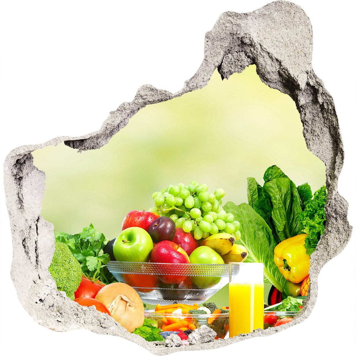 Wandtattoo 3D Effekt Aufkleber Wandbild Wandsticker 75x75 cm Gemüse und Obst 