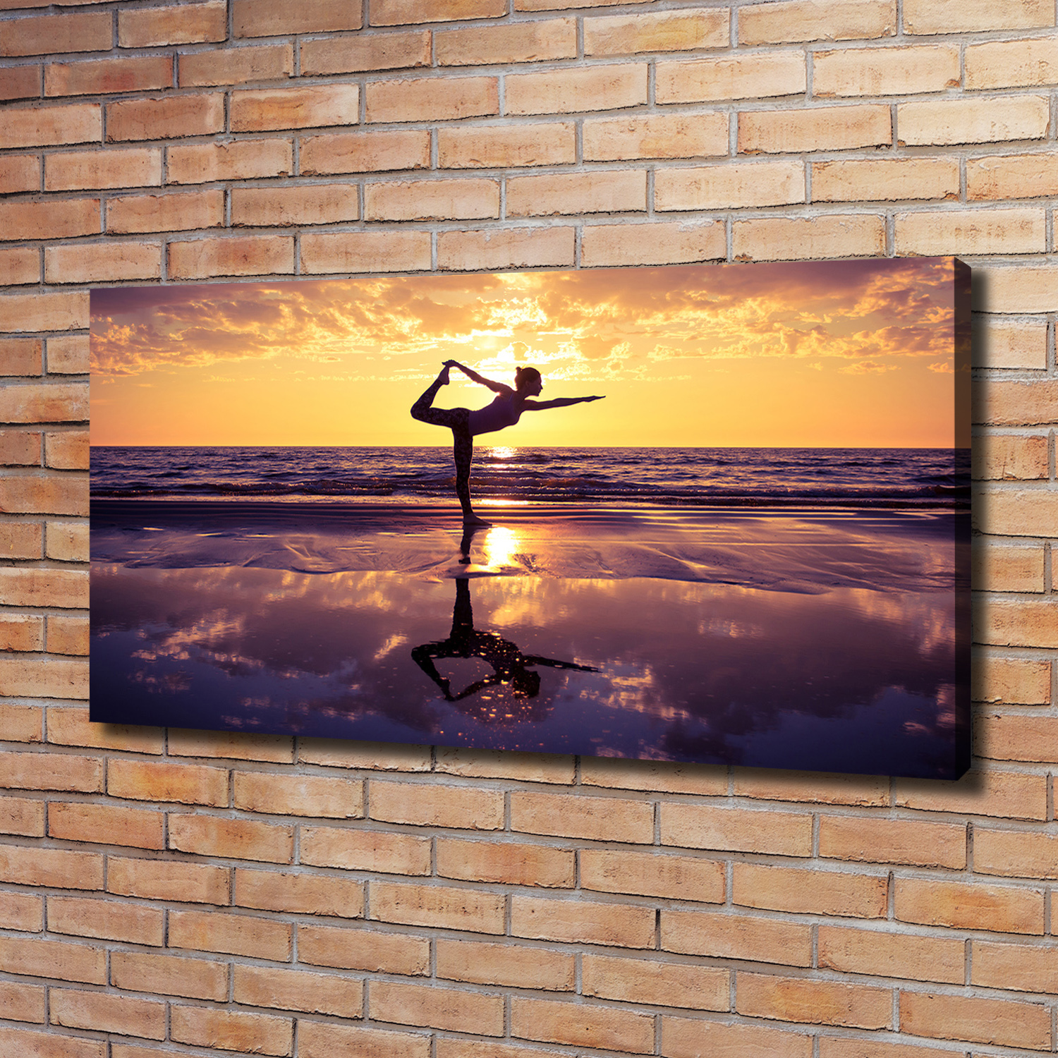 Cuadro Decorativo de Salón Impreso Sobre Lienzo 120x60 Yoga en la playa