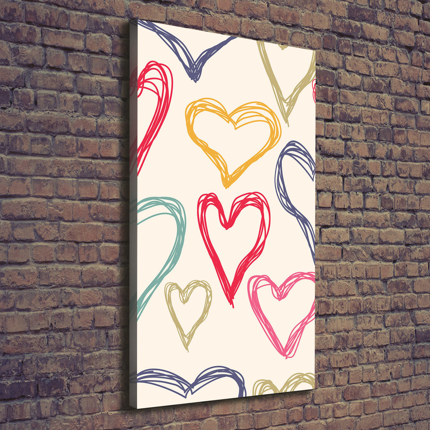 Cuadro Sobre Lienzo único Para Comedor Salón Cocina 70x140 Corazones coloridos