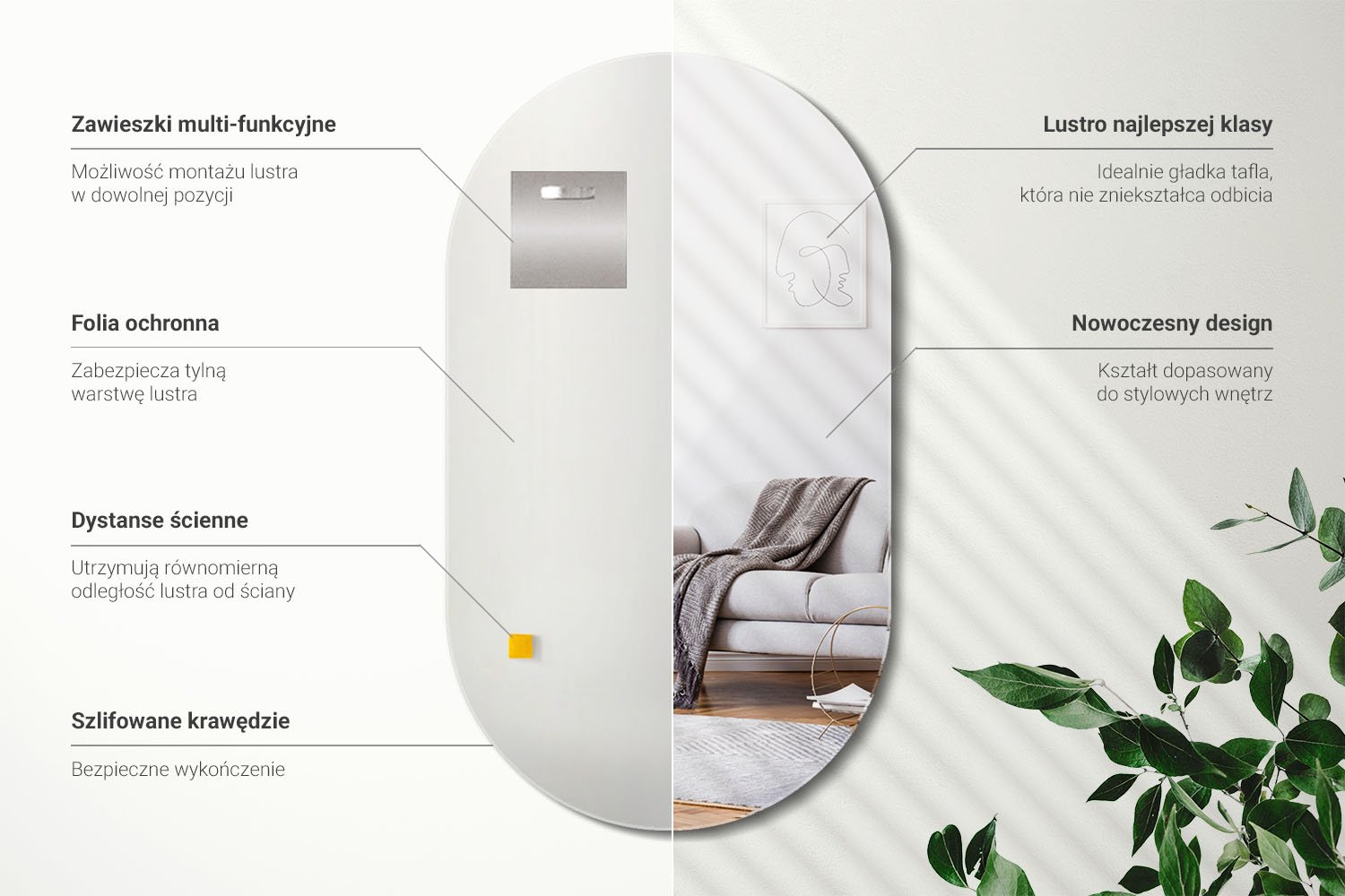 Infografika montażu lustra owalnego