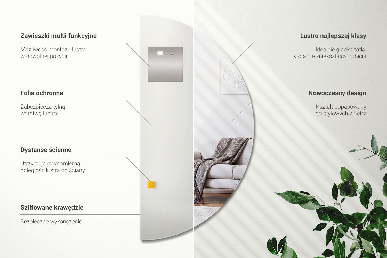 Montaż lustra półokrągłego Wallfluent