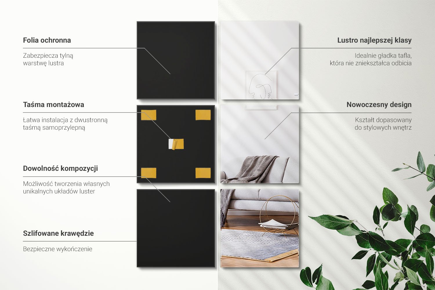 Infografika montażu płytek lustrzanych