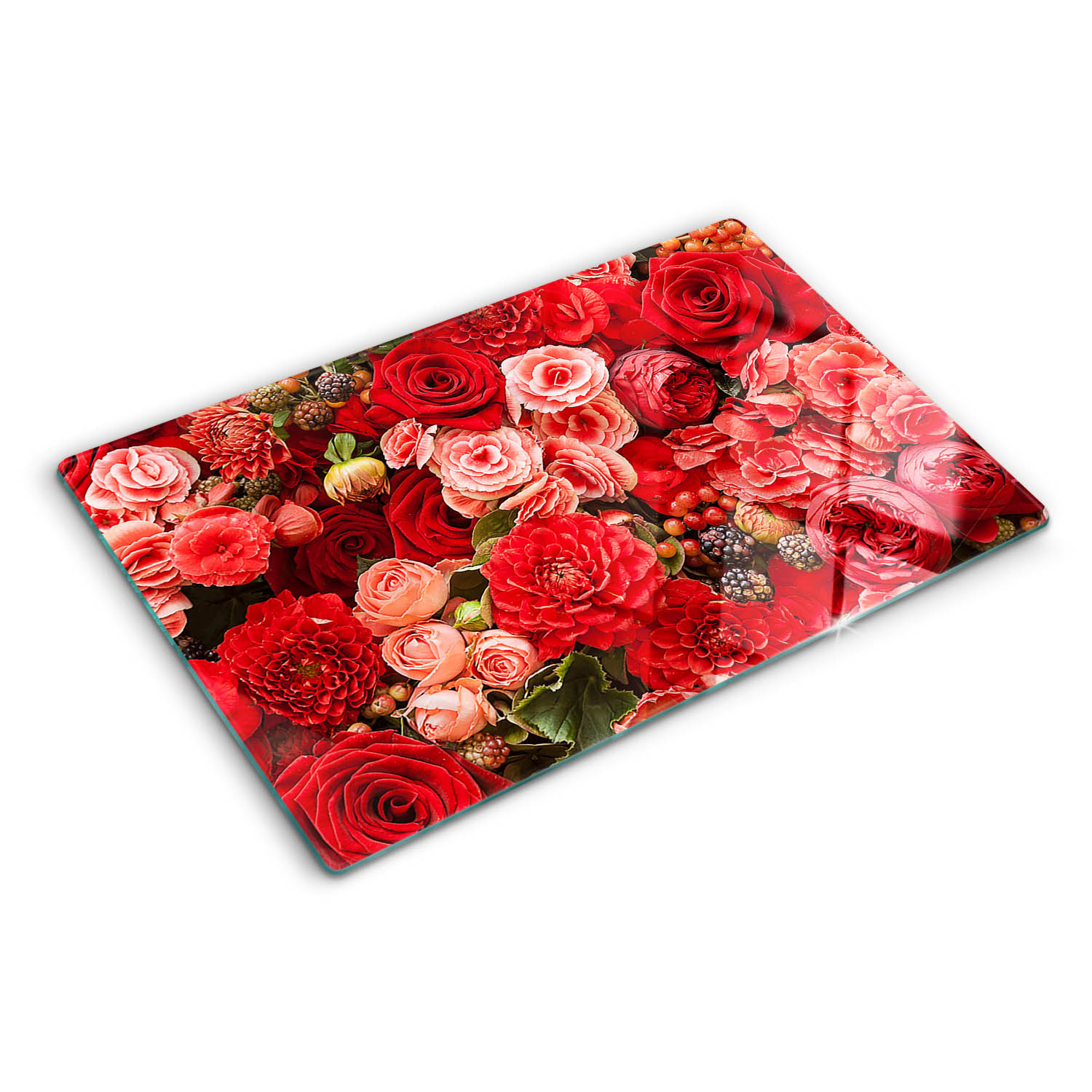 Planche de cuisine hexagonale en verre, 40 cm Fleurs blanches dans l Planche de cuisine hexagonale en verre, 40 cm Fleurs blanches dans l