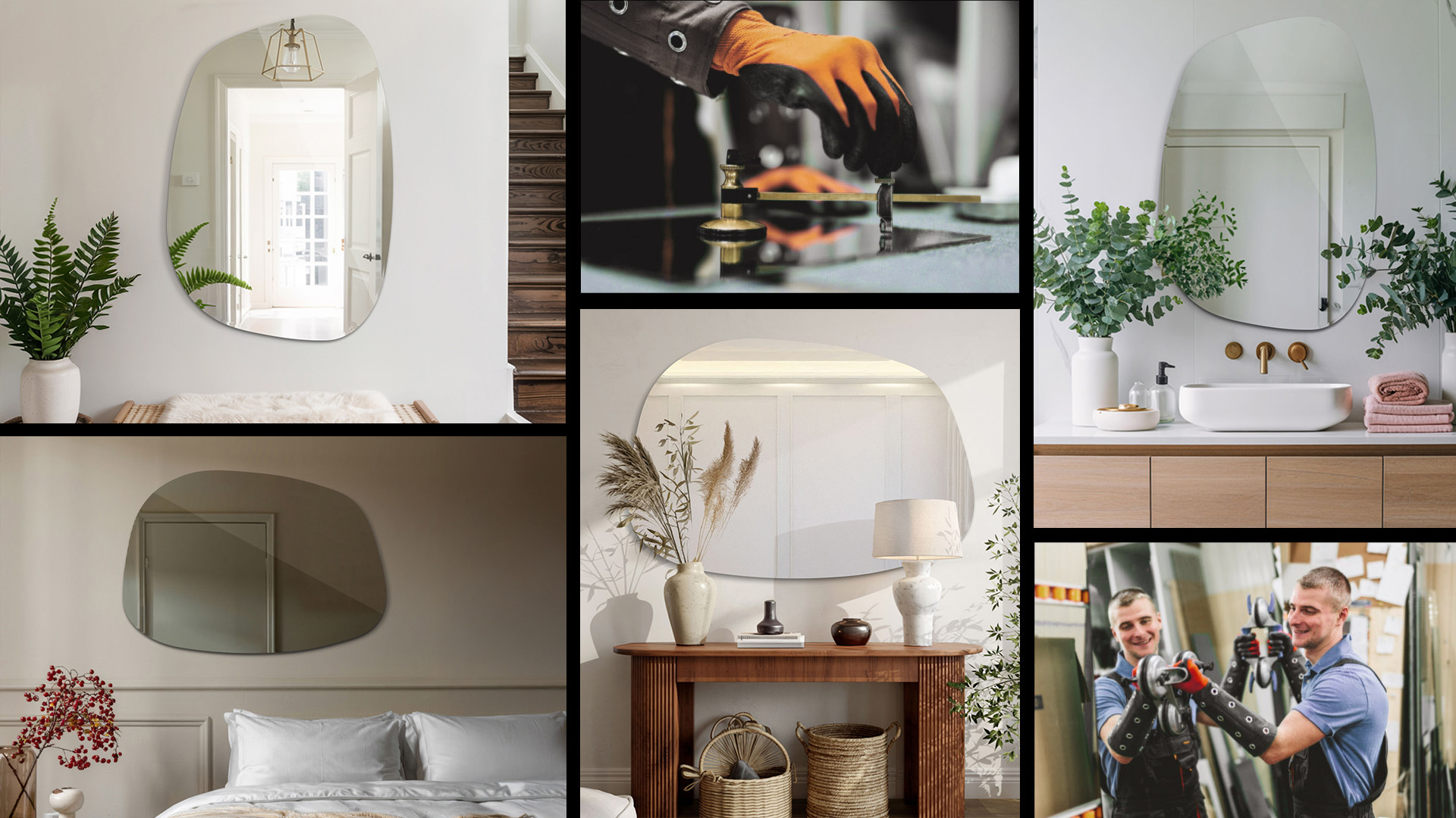 Kolaż aranżacji i montażu lustra Tulup