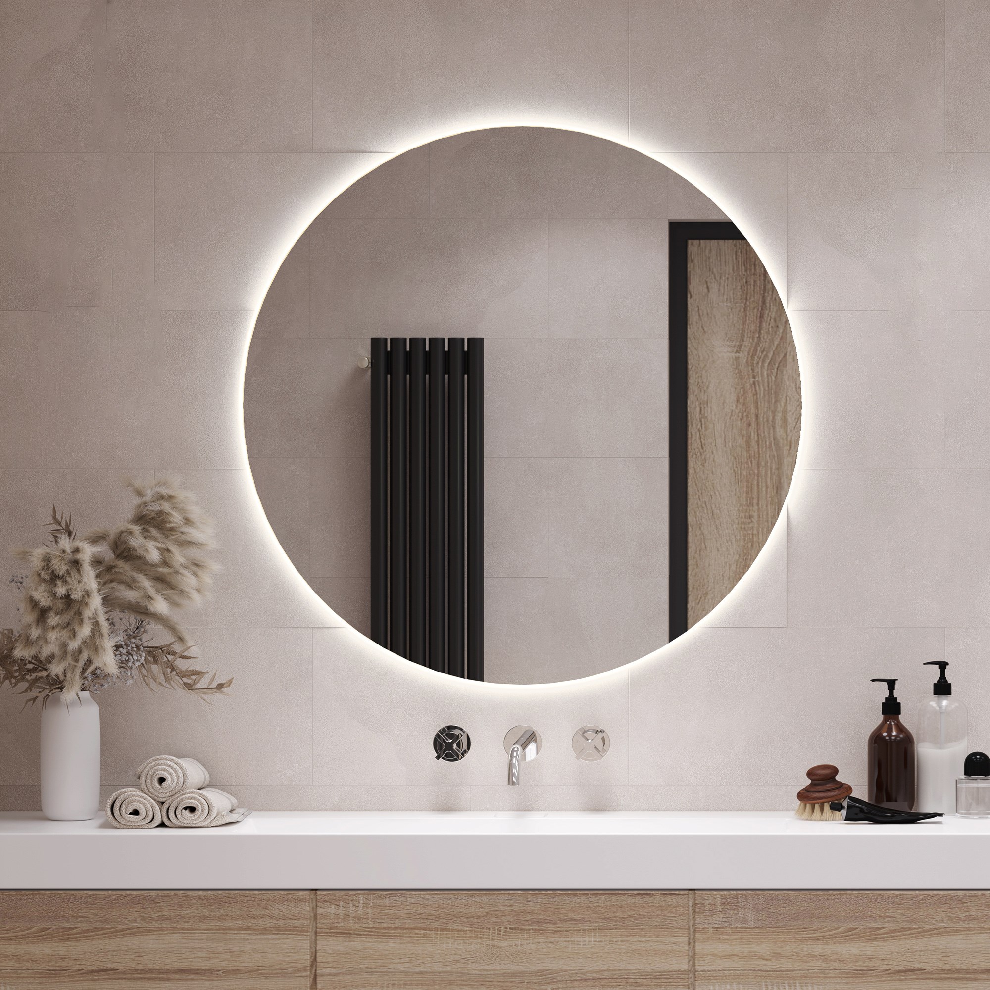 Badspiegel Mit LED Beleuchtung Wandspiegel Rund Spiegel Badezimmerspiegel 40  cm