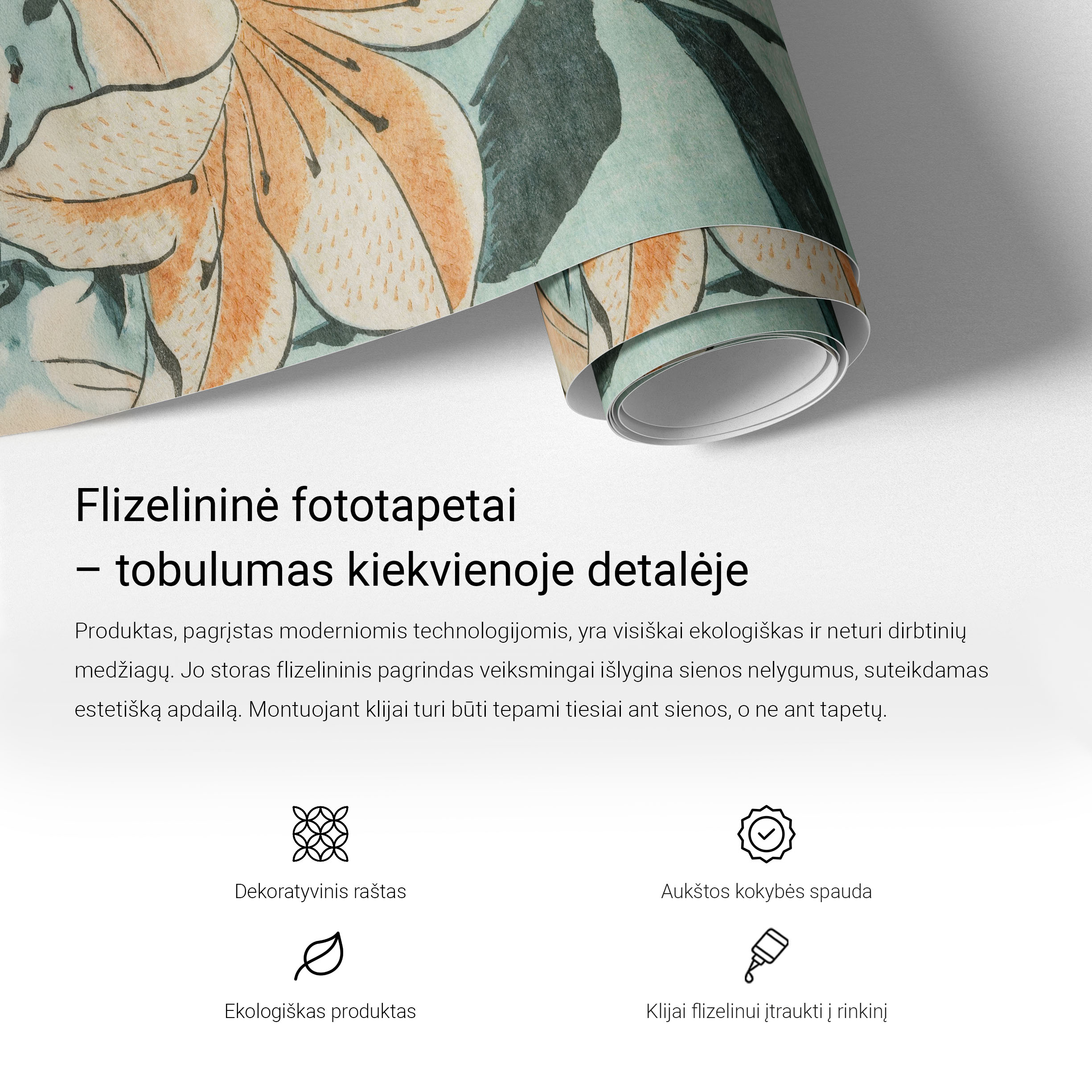 Flizelininių fototapetų privalumai ir montavimas - Tulup produkto infografikas