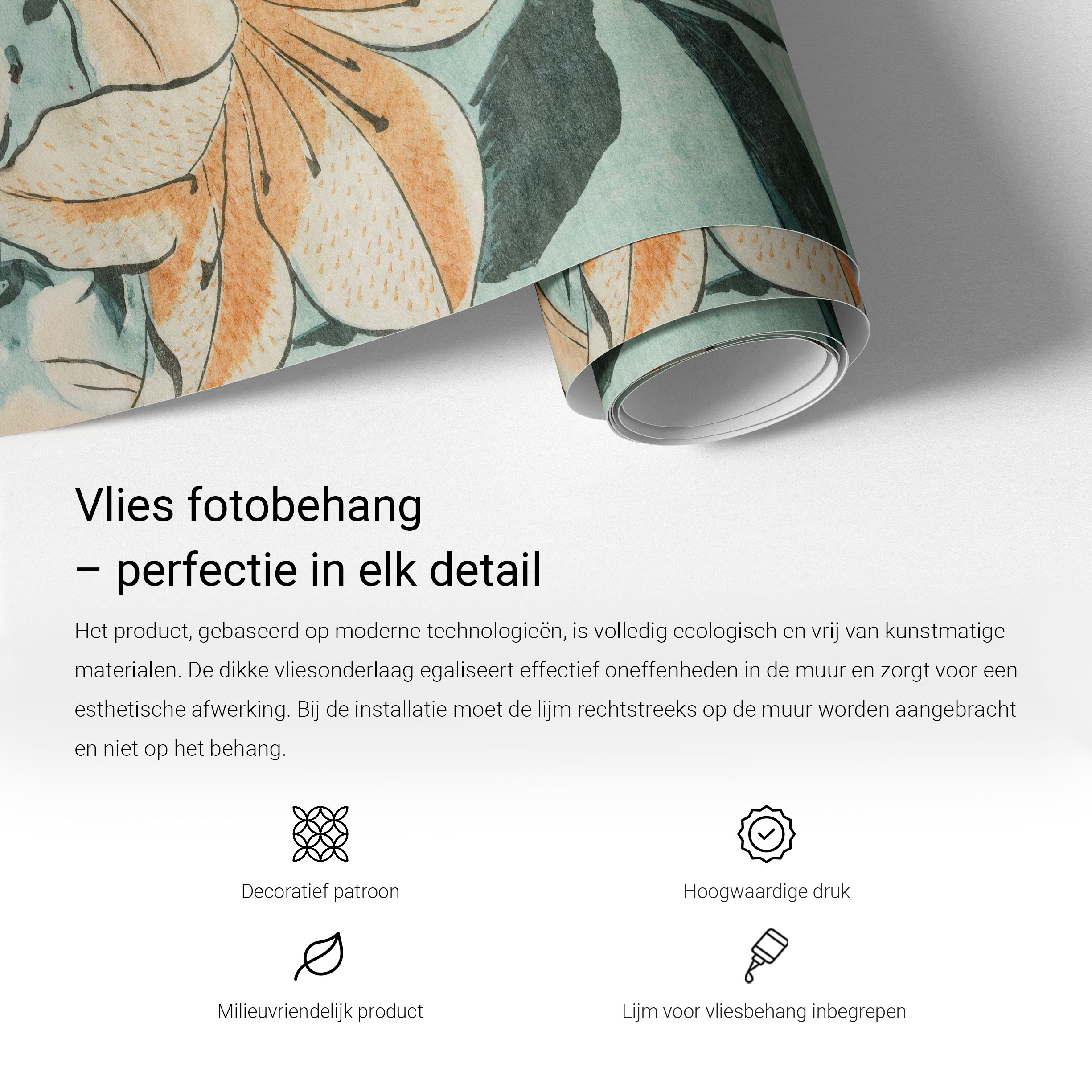 Voordelen en montage van vlies fotobehang - Tulup productinfographic