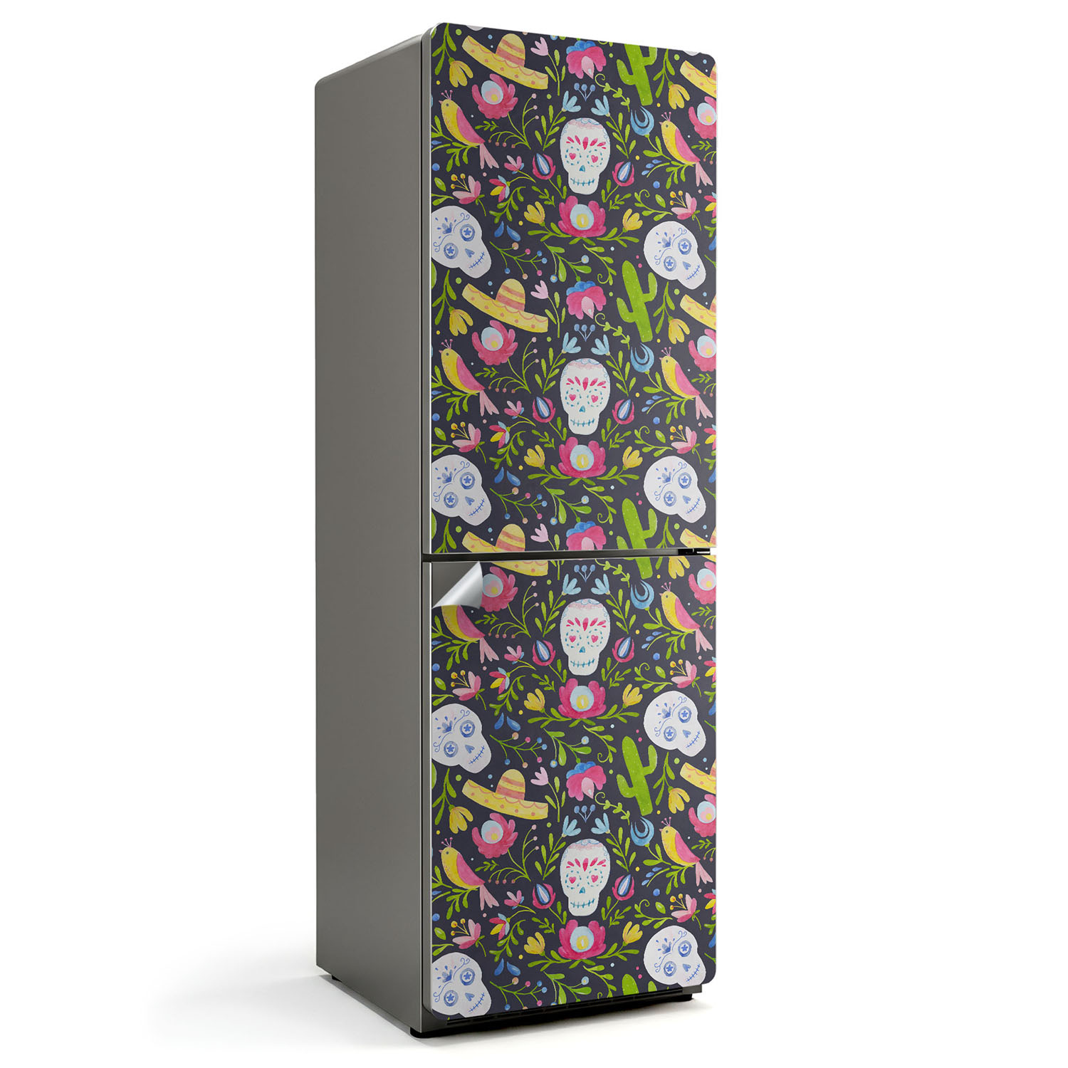 Autocolant decorativ frigider, Wallfluent, Model de cranii si