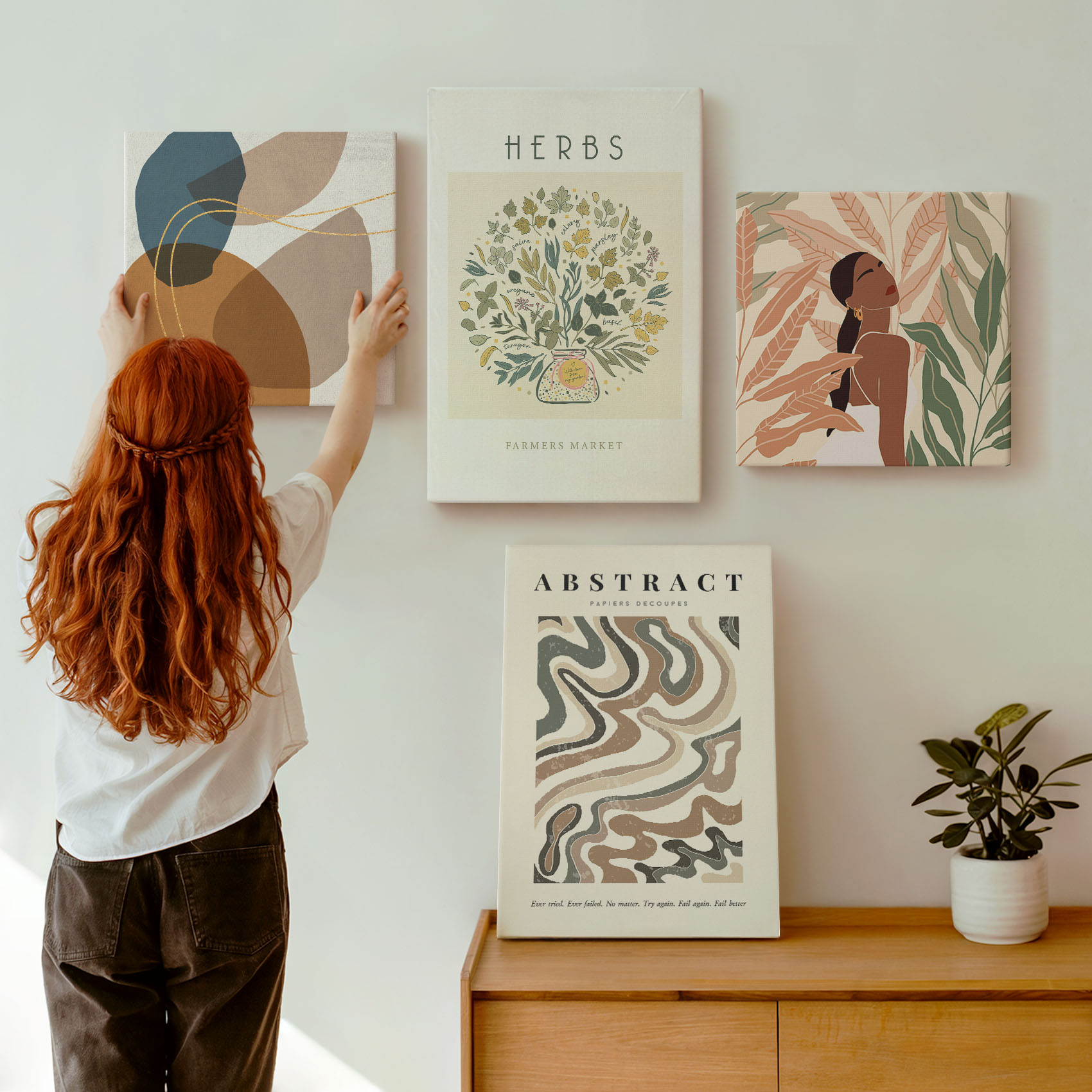 Zestaw 4 obrazów 40x40 i 40x60 w salonie