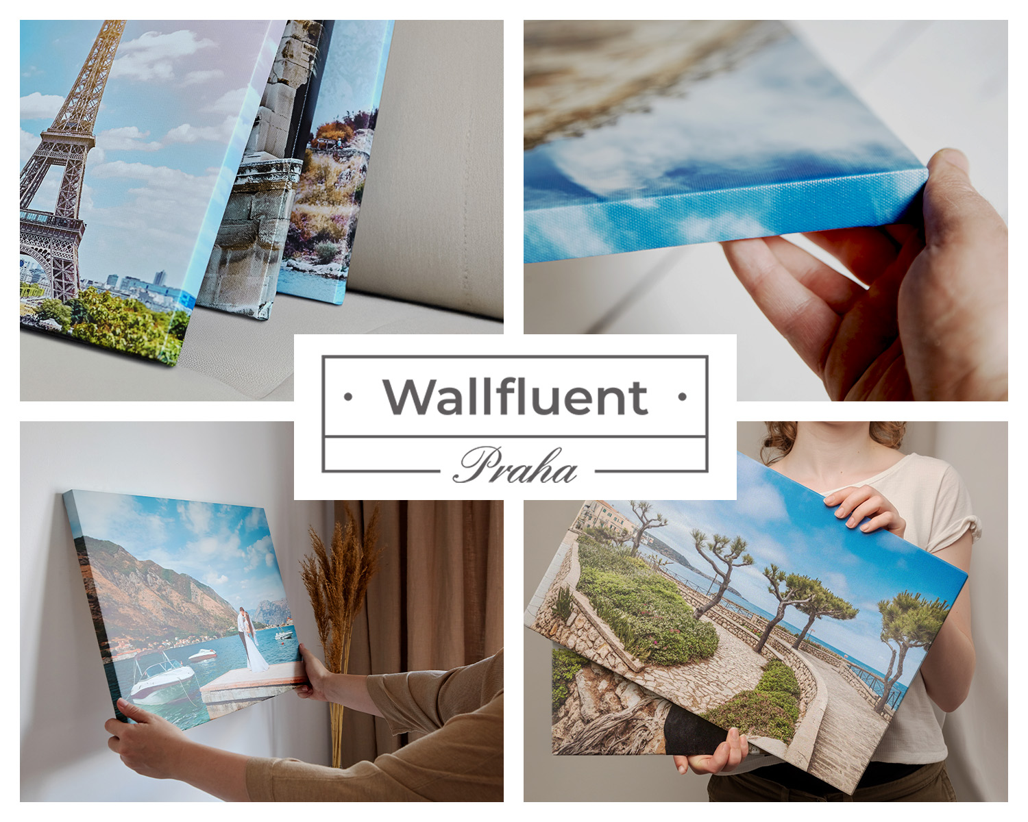 Kolaż z przykładami aranżacji obrazów canvas